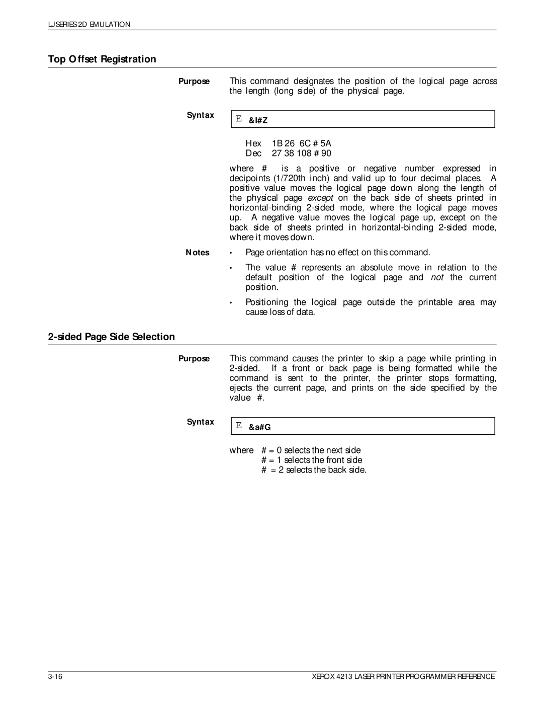 Xerox 4213 manual Top Offset Registration, Sided Page Side Selection 