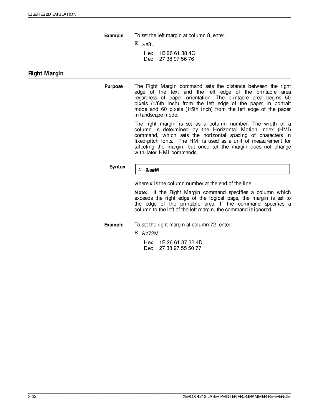 Xerox 4213 manual Right Margin, Syntax Example 