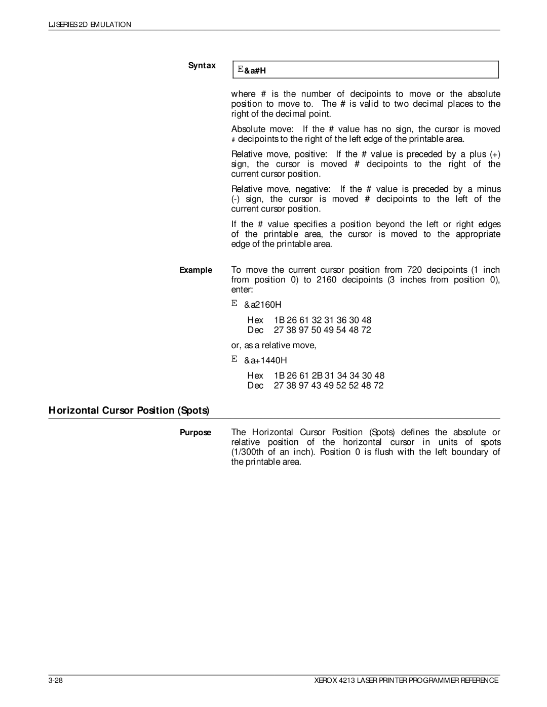 Xerox 4213 manual Horizontal Cursor Position Spots 