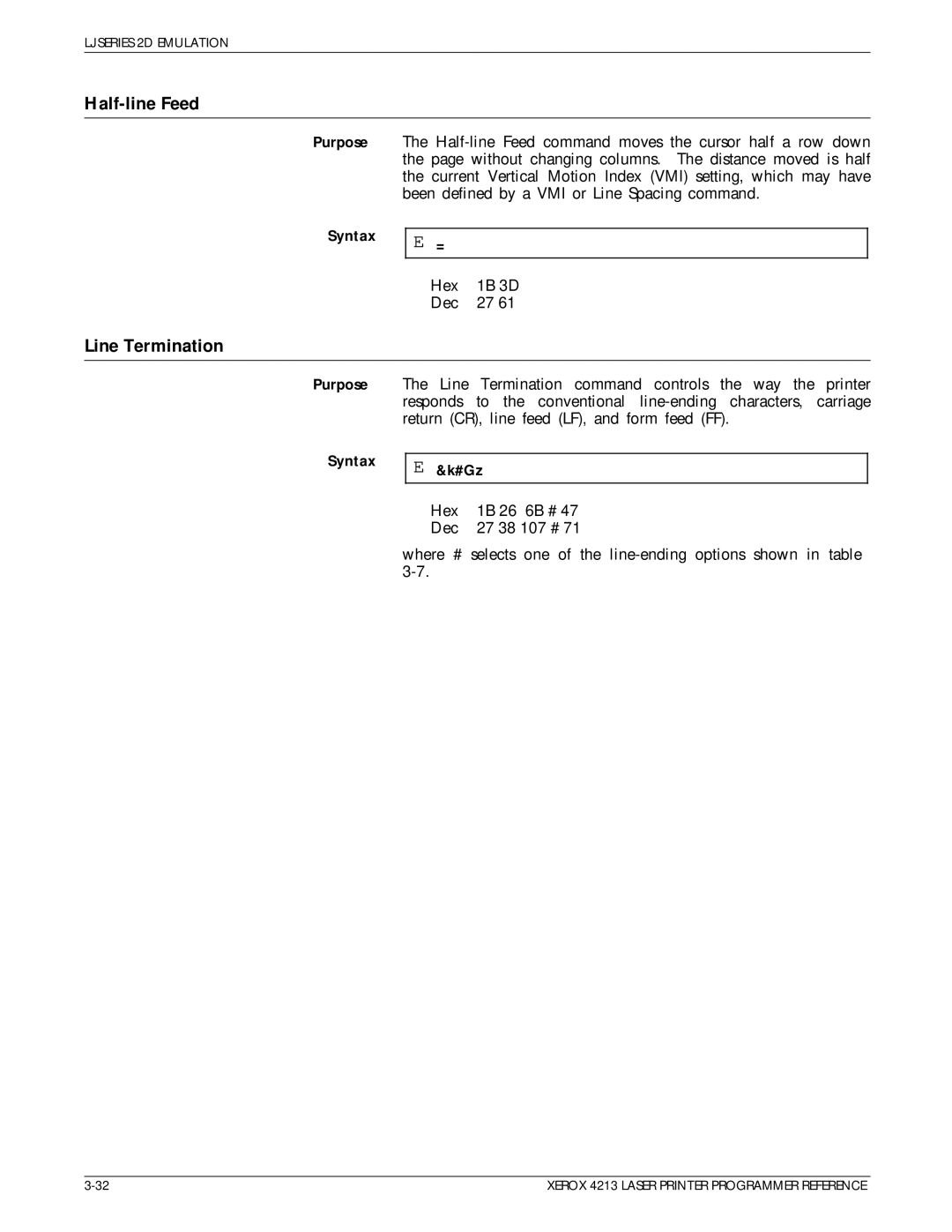 Xerox 4213 manual Half-line Feed, Line Termination, #Gz 