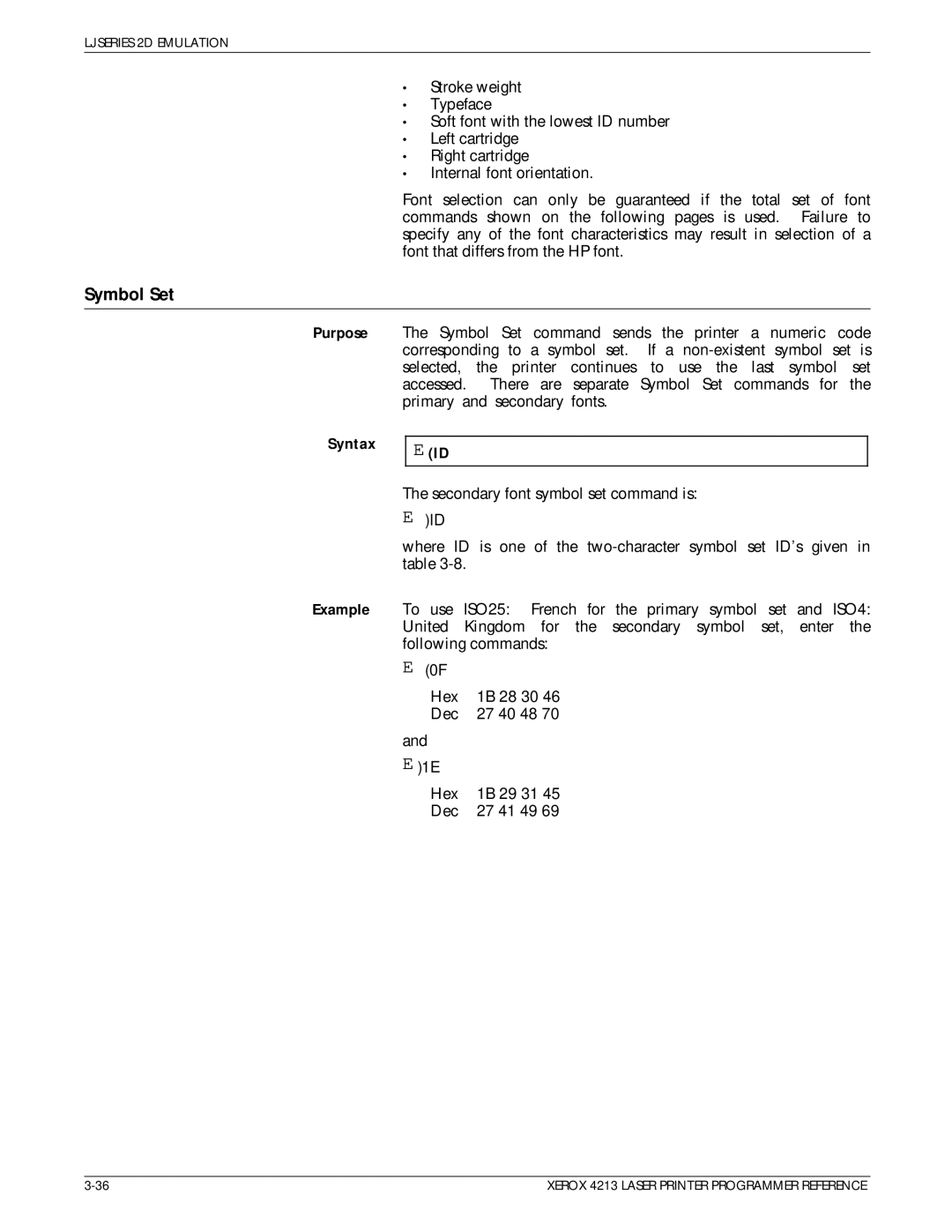 Xerox 4213 manual Symbol Set 