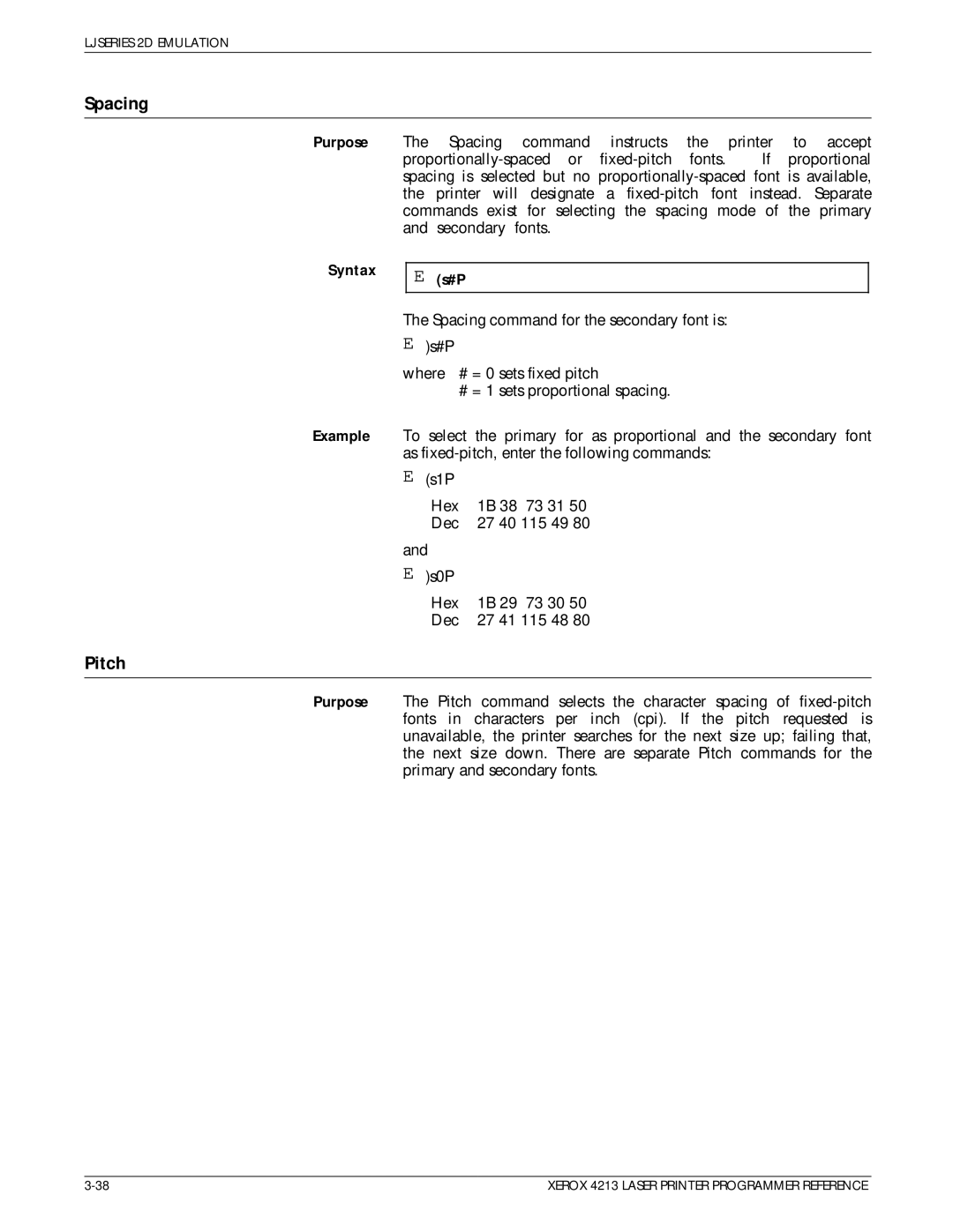 Xerox 4213 manual Spacing 