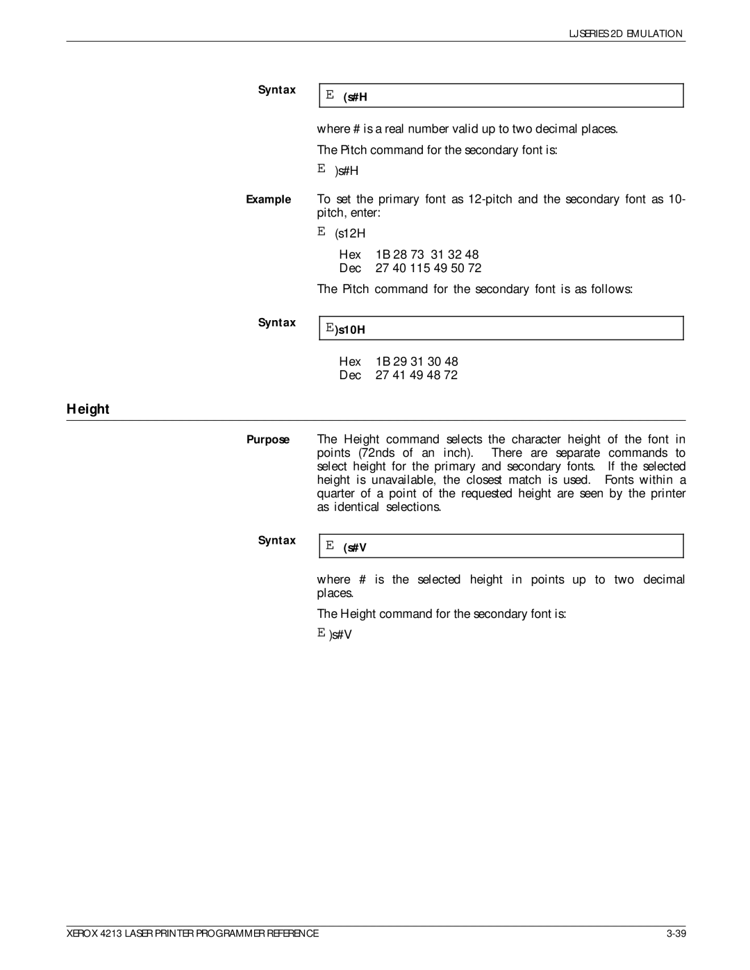 Xerox 4213 manual Syntax Example, Es10H 