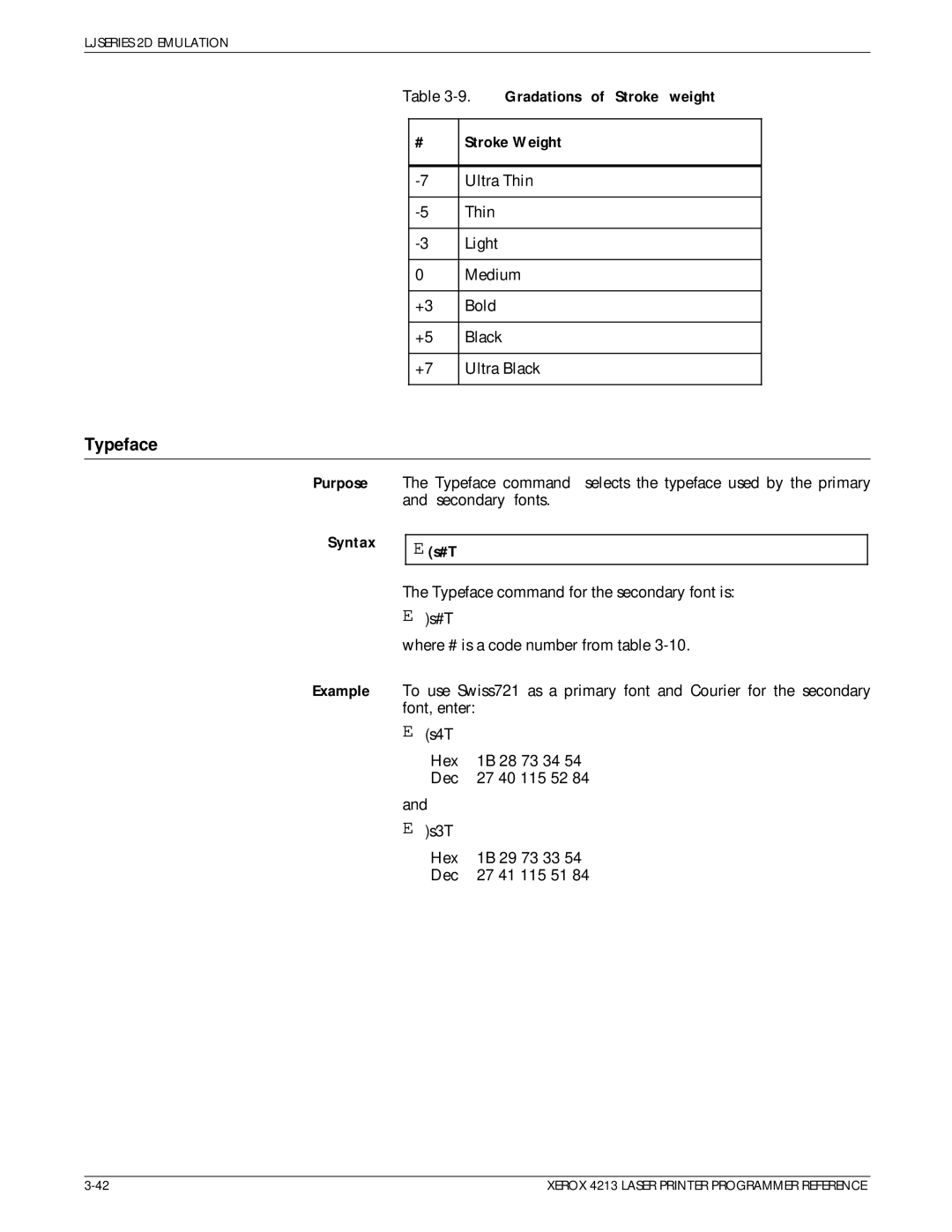 Xerox 4213 manual Typeface, Gradations of Stroke weight Stroke Weight 