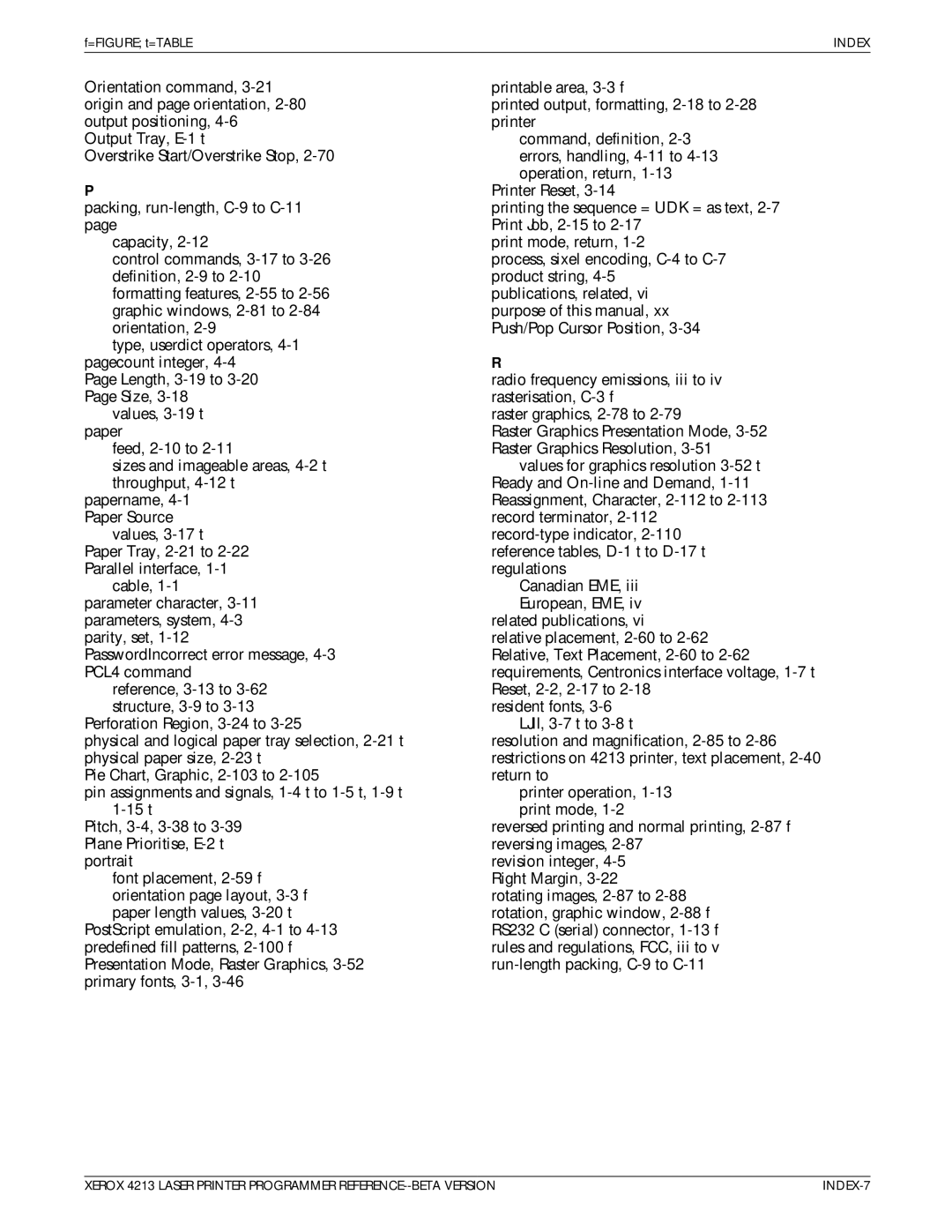 Xerox 4213 manual Index 