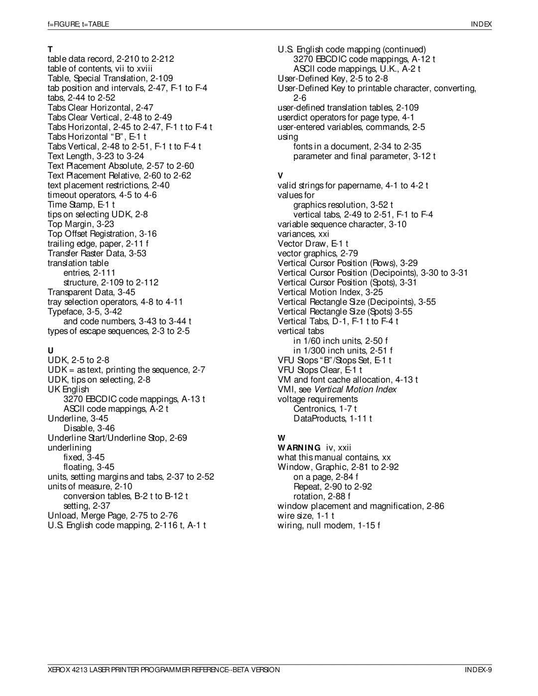 Xerox 4213 manual VMI, see Vertical Motion Index 