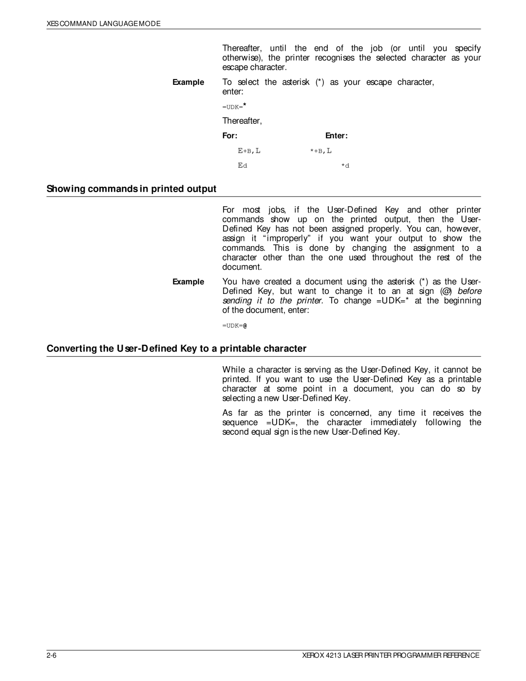 Xerox 4213 manual Showing commands in printed output, Converting the User-Defined Key to a printable character, ForEnter 