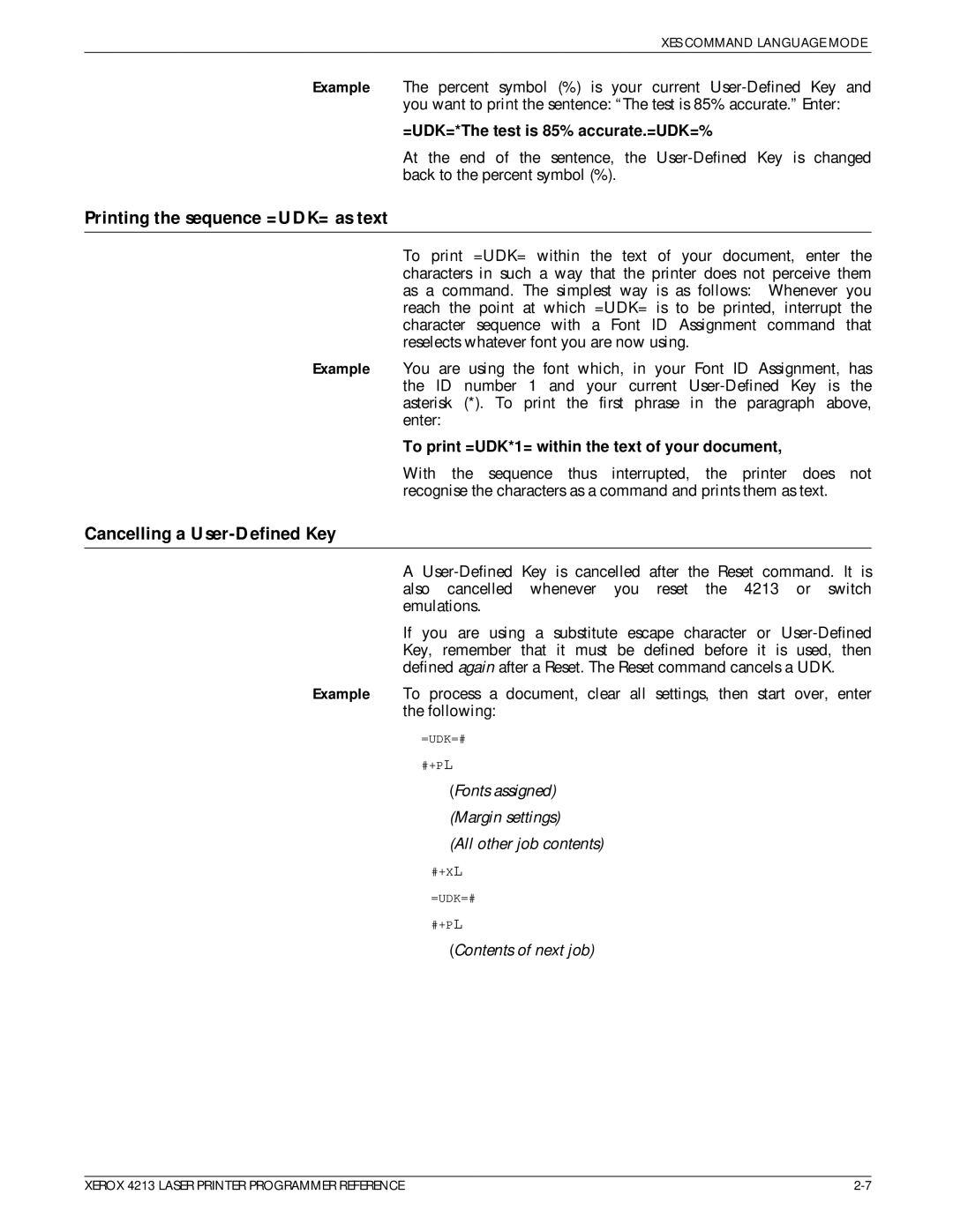 Xerox 4213 manual Printing the sequence =UDK= as text, Cancelling a User-Defined Key 