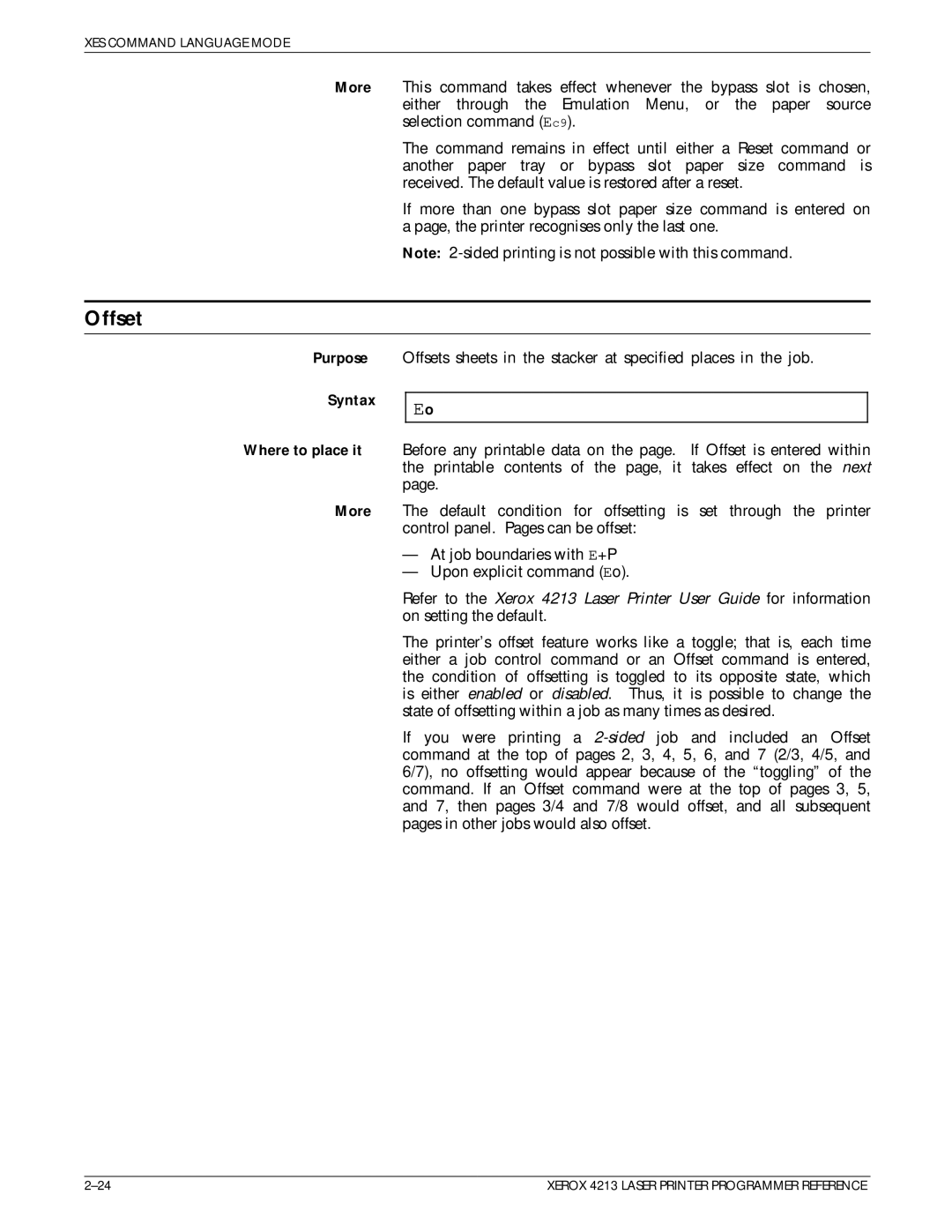 Xerox 4213 manual Offset 