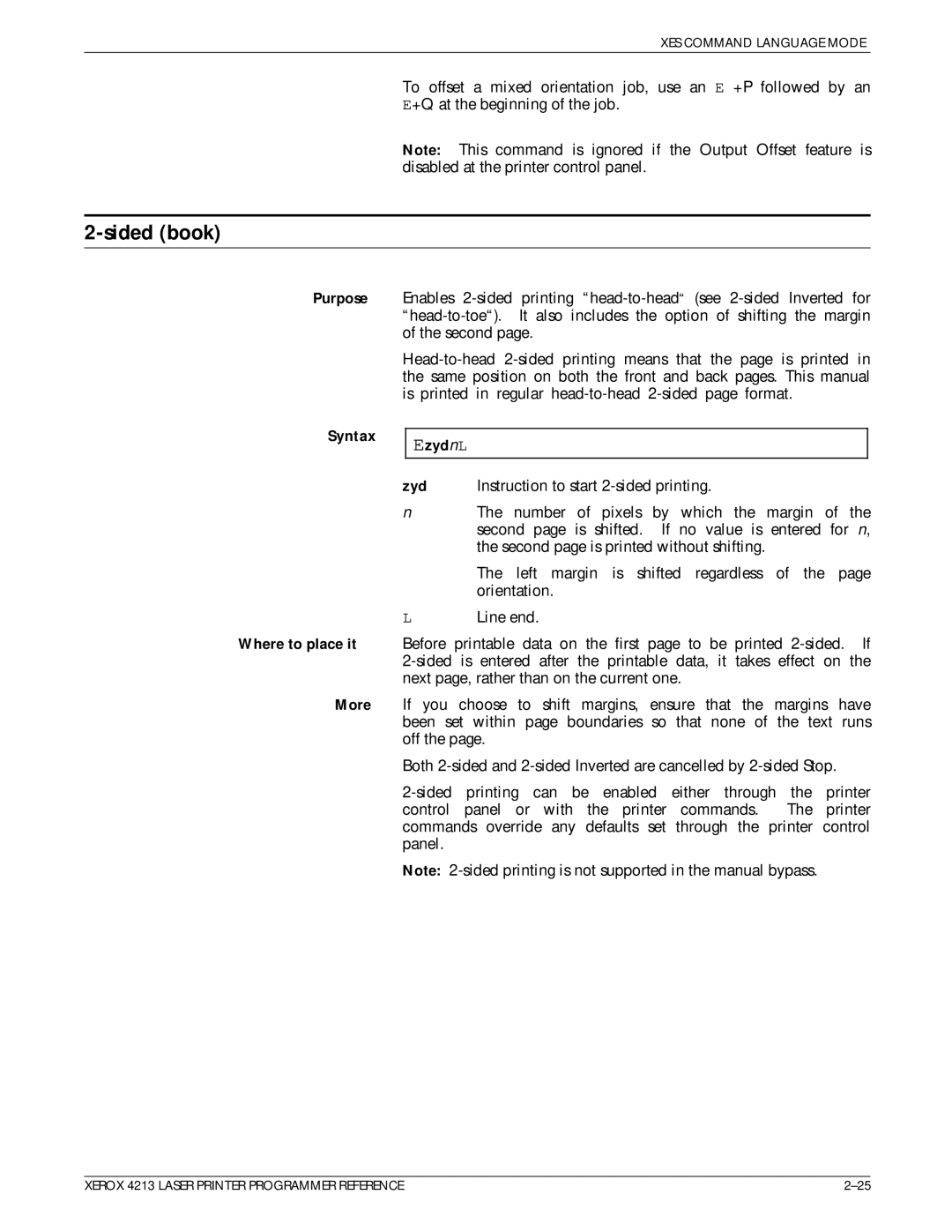 Xerox 4213 manual Sided book, Syntax Where to place it More EzydnL 