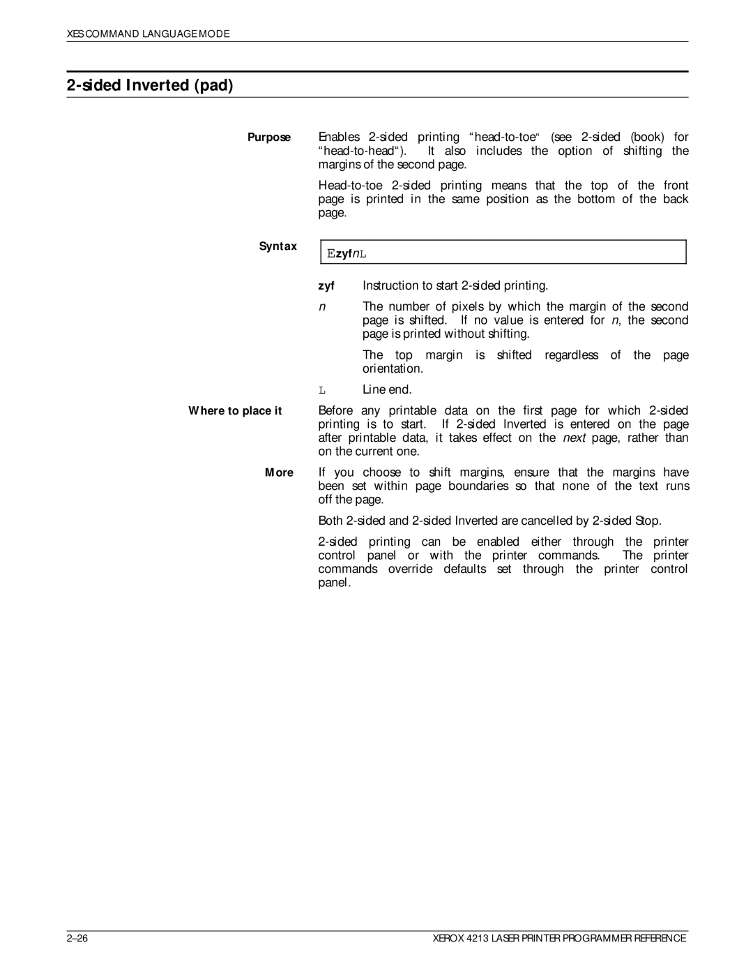 Xerox 4213 manual Sided Inverted pad, Syntax Ezyf n L 