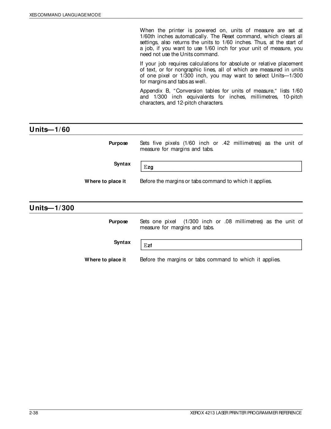 Xerox 4213 manual UnitsÐ1/60, UnitsÐ1/300, Syntax Ezg, Ezf 