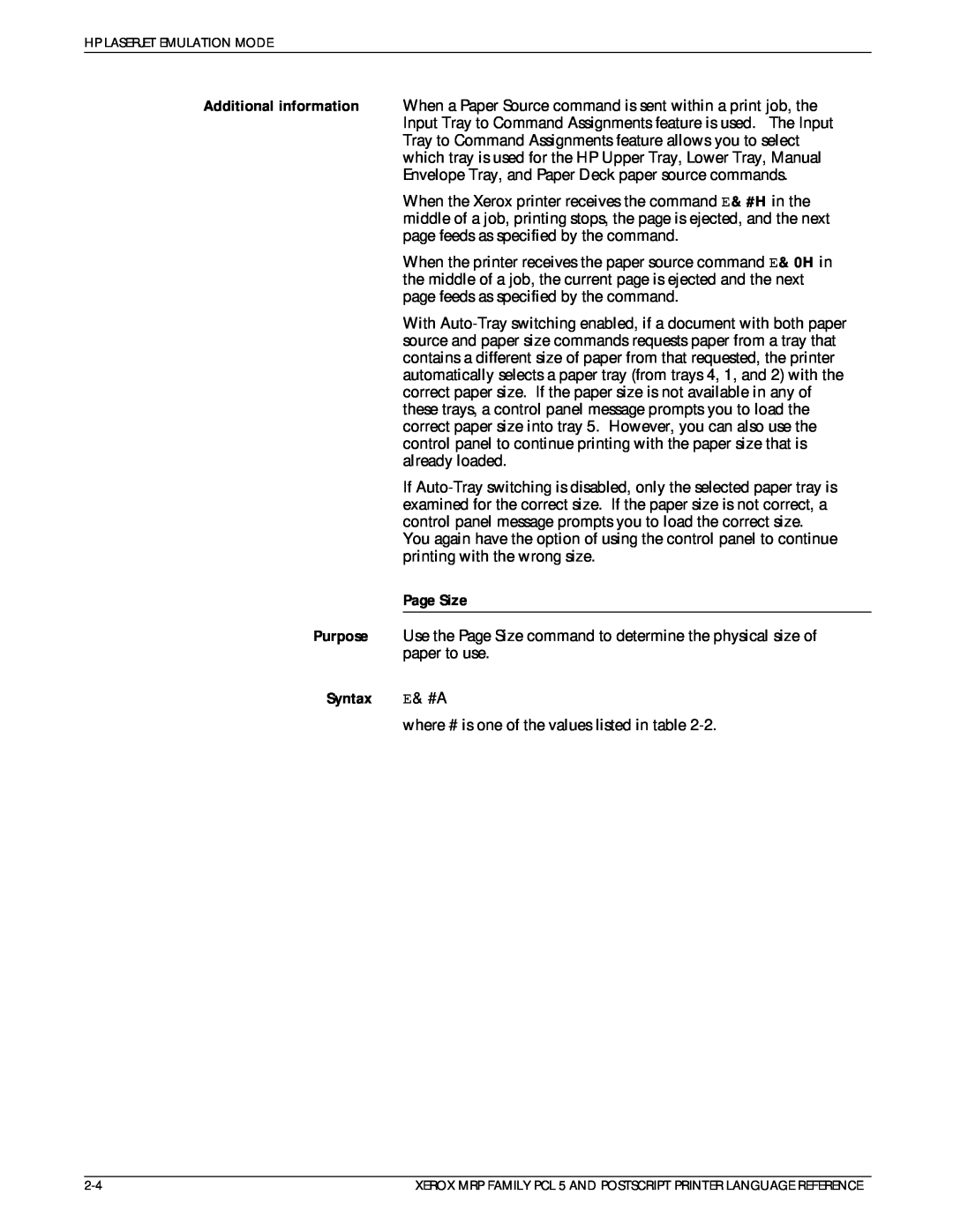 Xerox 4215/MRP manual Page Size, Syntax E& #A 