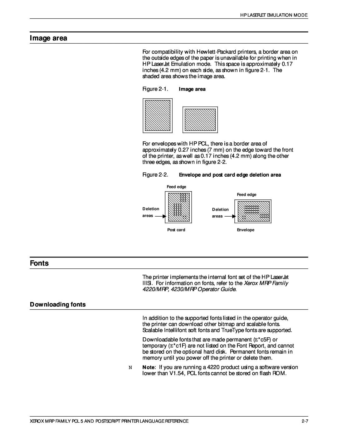Xerox 4215/MRP manual Image area, Fonts, Downloading fonts 