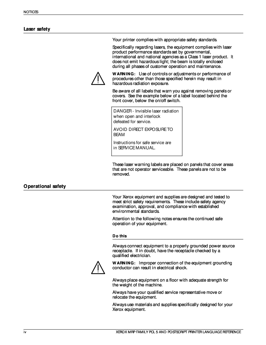 Xerox 4215/MRP manual Laser safety, Operational safety, Do this 