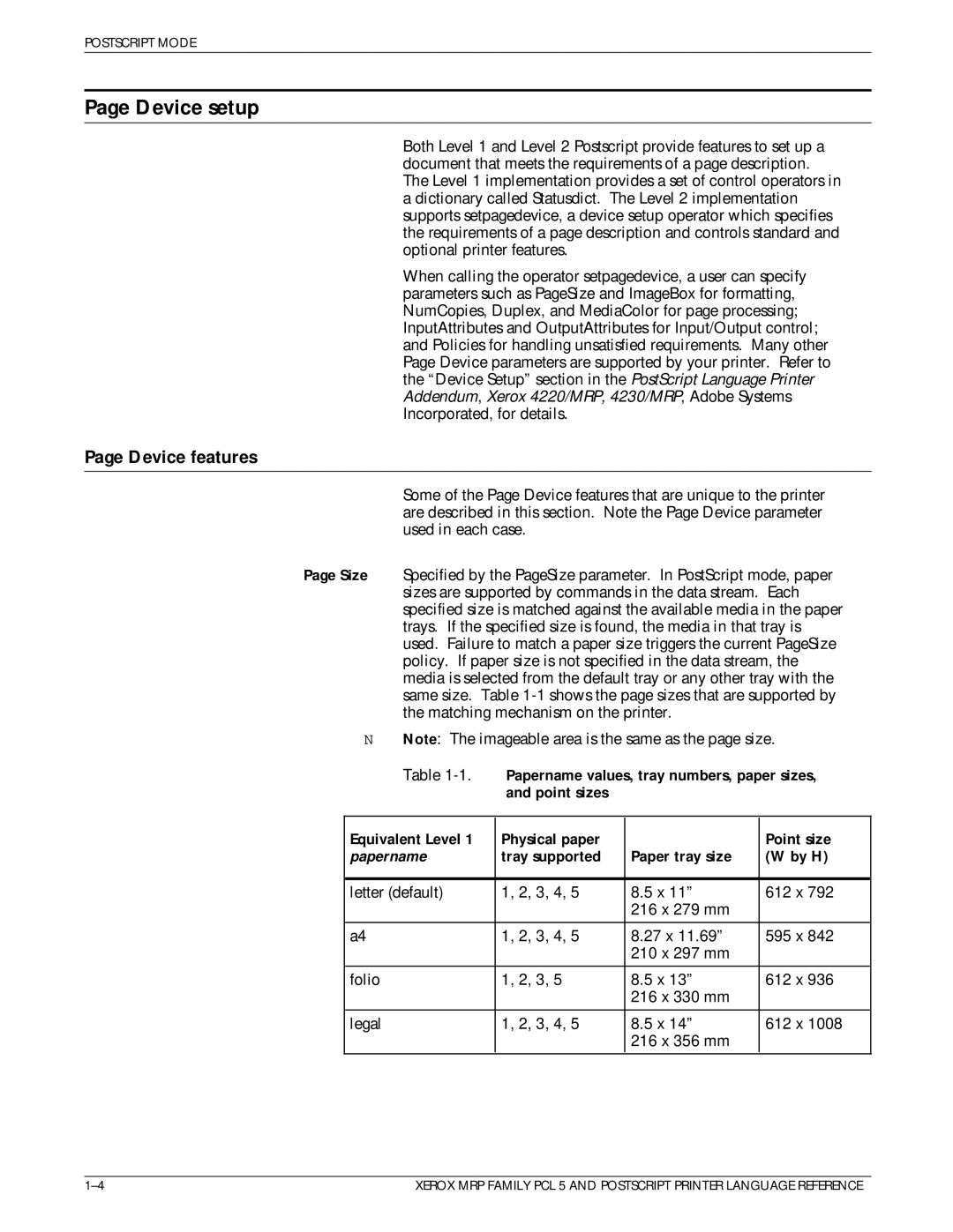 Xerox 4215/MRP manual Device setup, Device features, Tray supported Paper tray size By H 