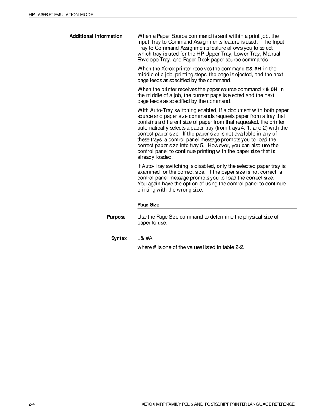 Xerox 4215/MRP manual Size, Syntax E& #A 