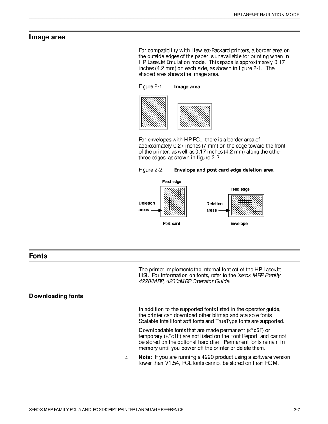 Xerox 4215/MRP manual Image area, Fonts, Downloading fonts 