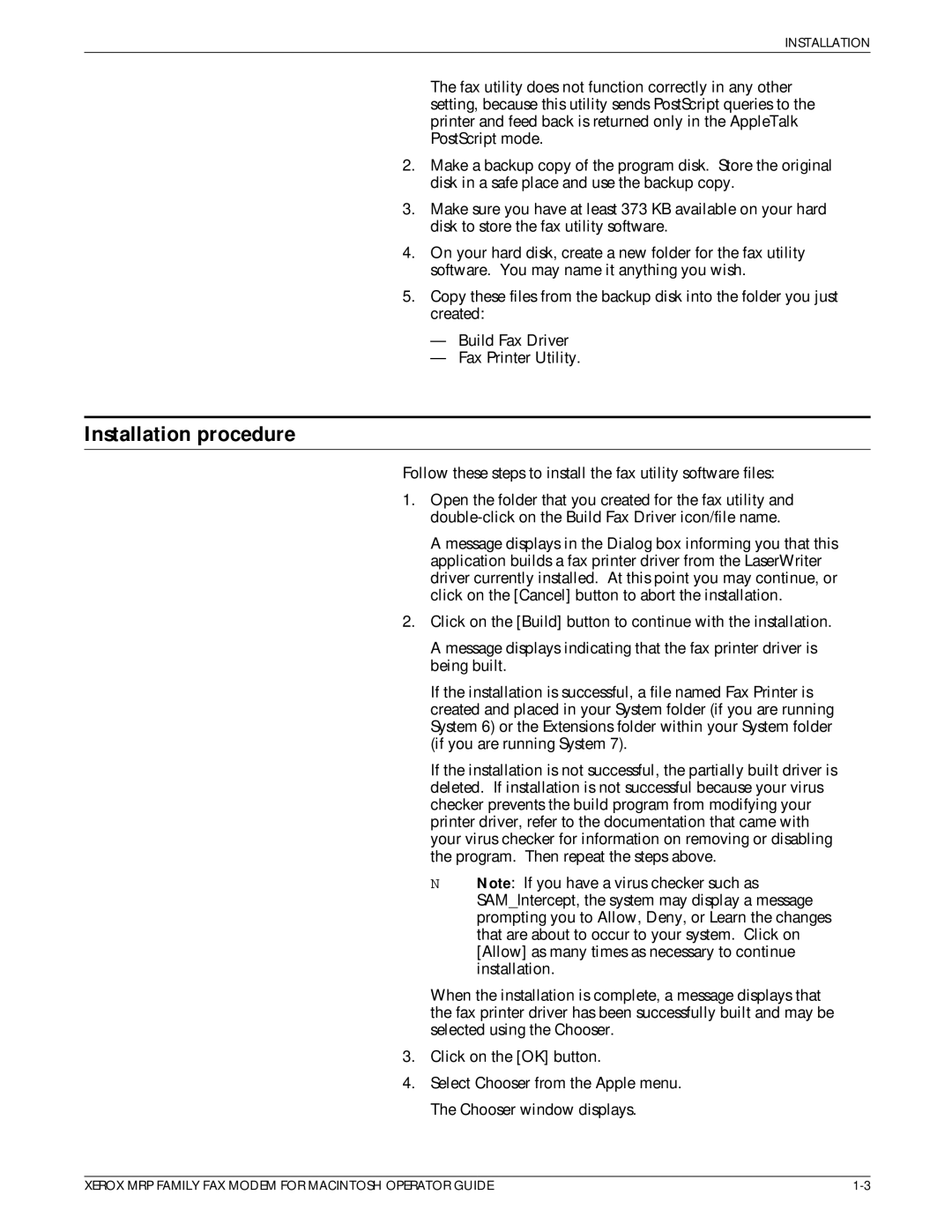 Xerox 4220/MRP, 4230/MRP, 4219/MRP, 4215/MRP manual Installation procedure 