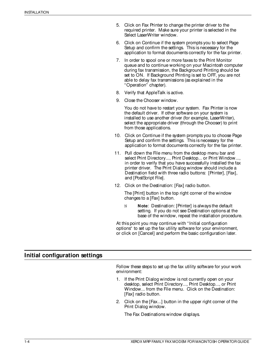 Xerox 4219/MRP, 4230/MRP, 4220/MRP, 4215/MRP manual Initial configuration settings 