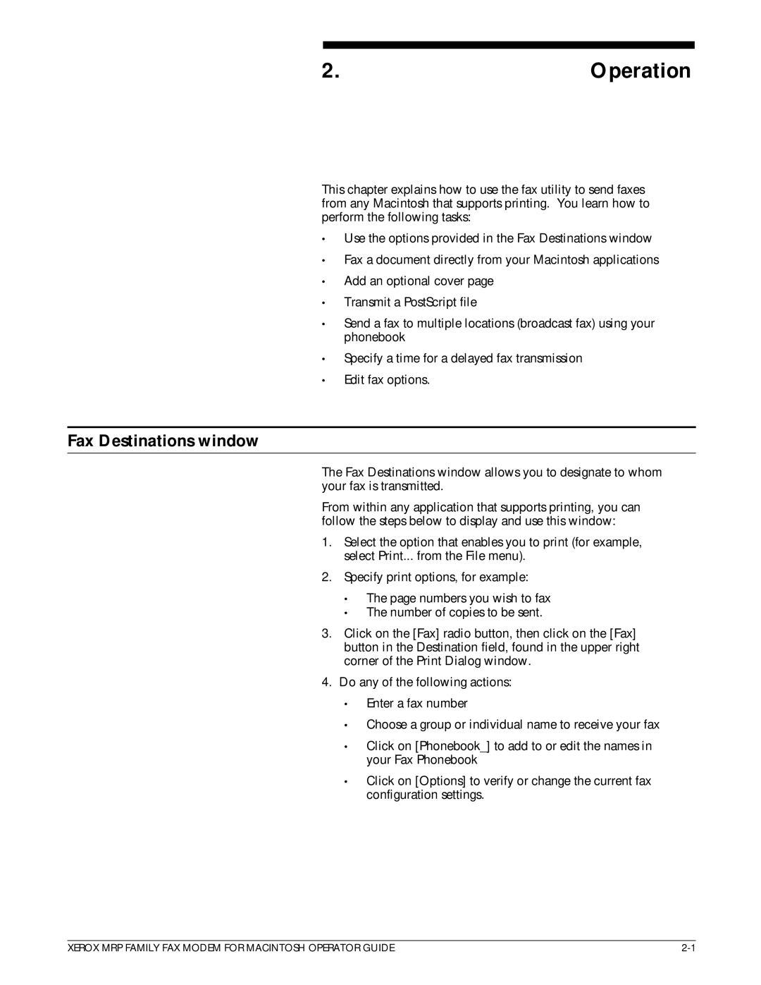 Xerox 4220/MRP, 4230/MRP, 4219/MRP, 4215/MRP manual Operation, Fax Destinations window 