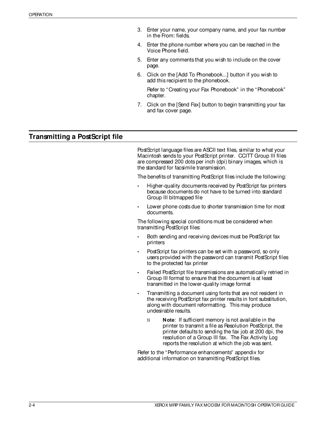 Xerox 4230/MRP, 4220/MRP, 4219/MRP, 4215/MRP manual Transmitting a PostScript file 