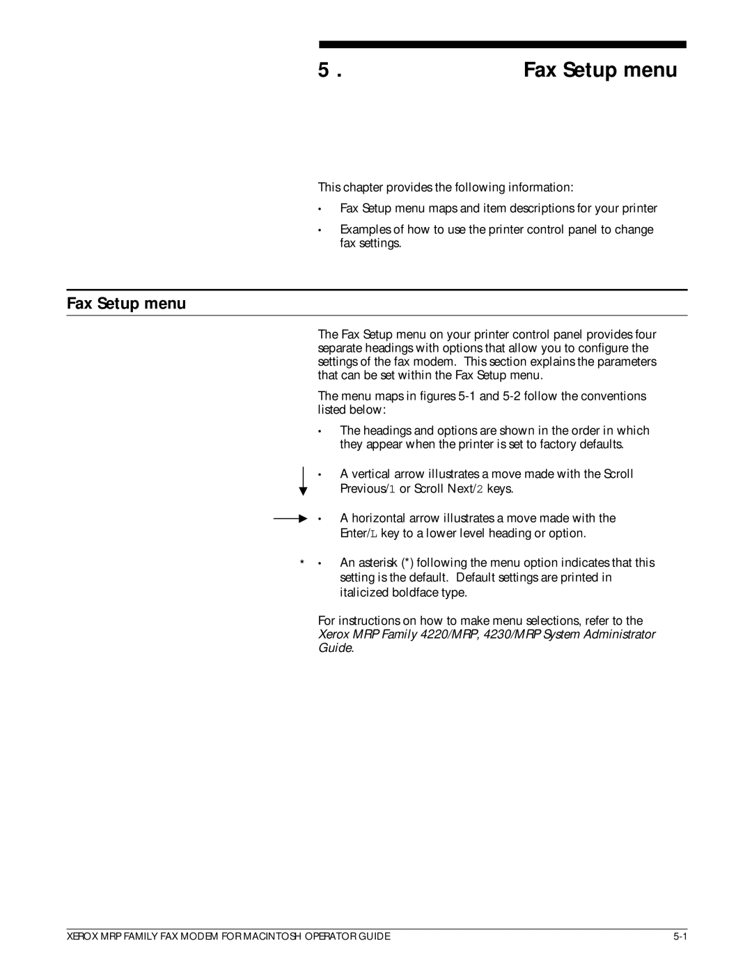 Xerox 4220/MRP, 4230/MRP, 4219/MRP, 4215/MRP manual Fax Setup menu 