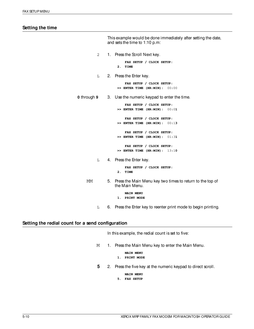 Xerox 4219/MRP, 4230/MRP, 4220/MRP, 4215/MRP manual Setting the time, Setting the redial count for a send configuration 