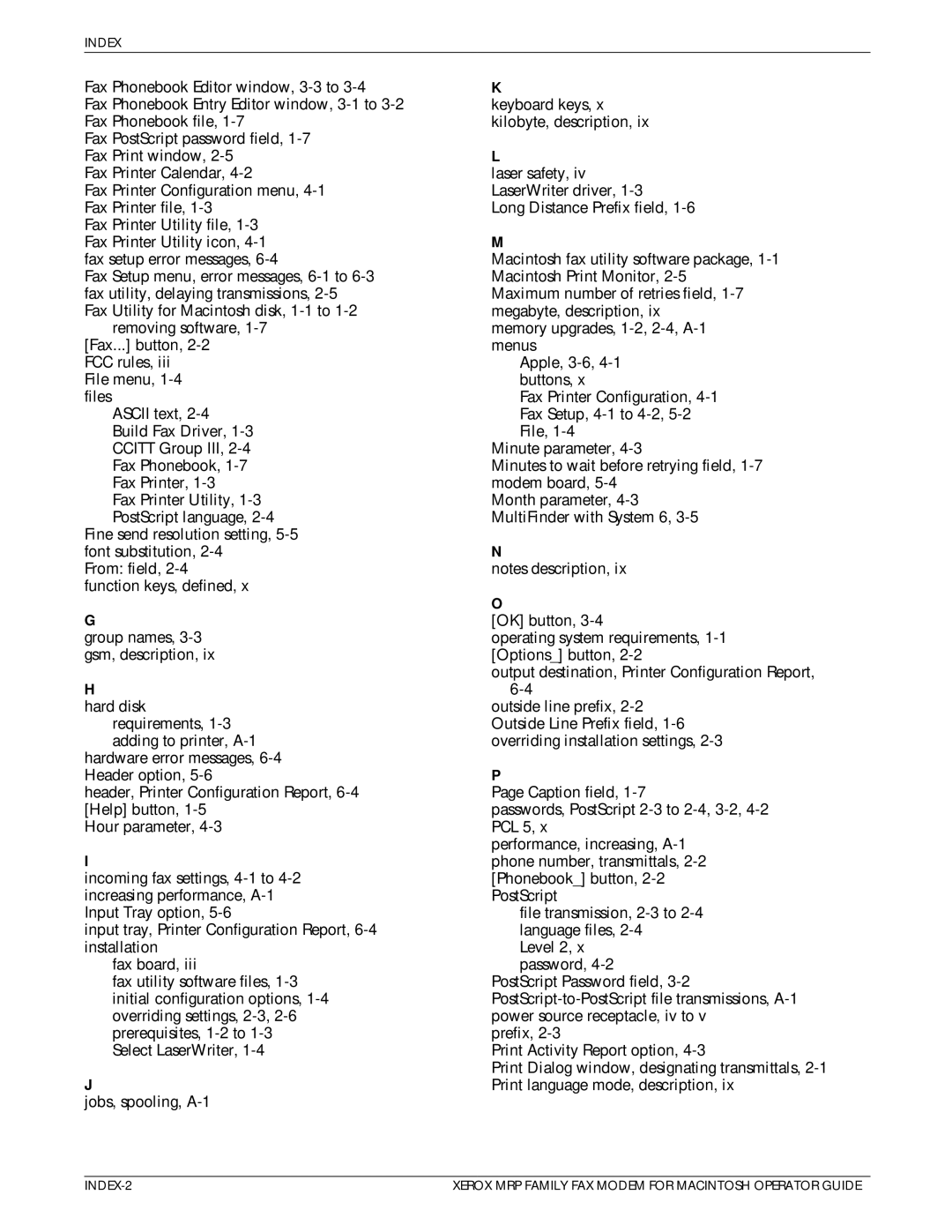 Xerox 4219/MRP, 4230/MRP, 4220/MRP, 4215/MRP manual Index 