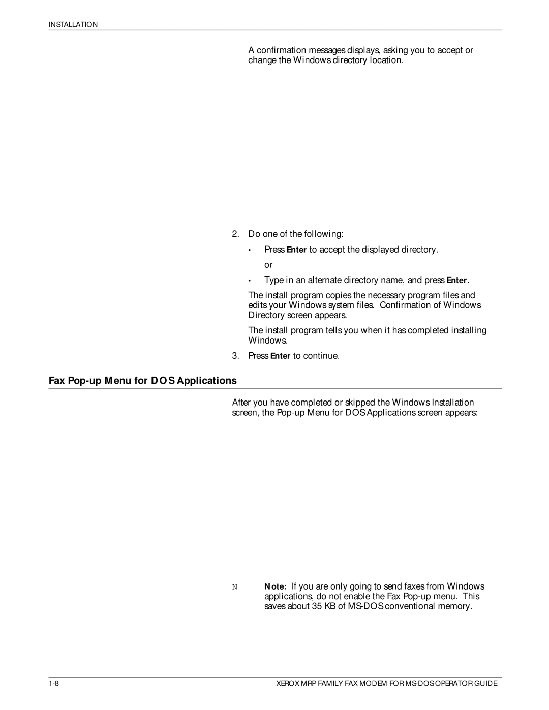 Xerox 4219/MRP, 4230/MRP, 4220/MRP manual Fax Pop-up Menu for DOS Applications 