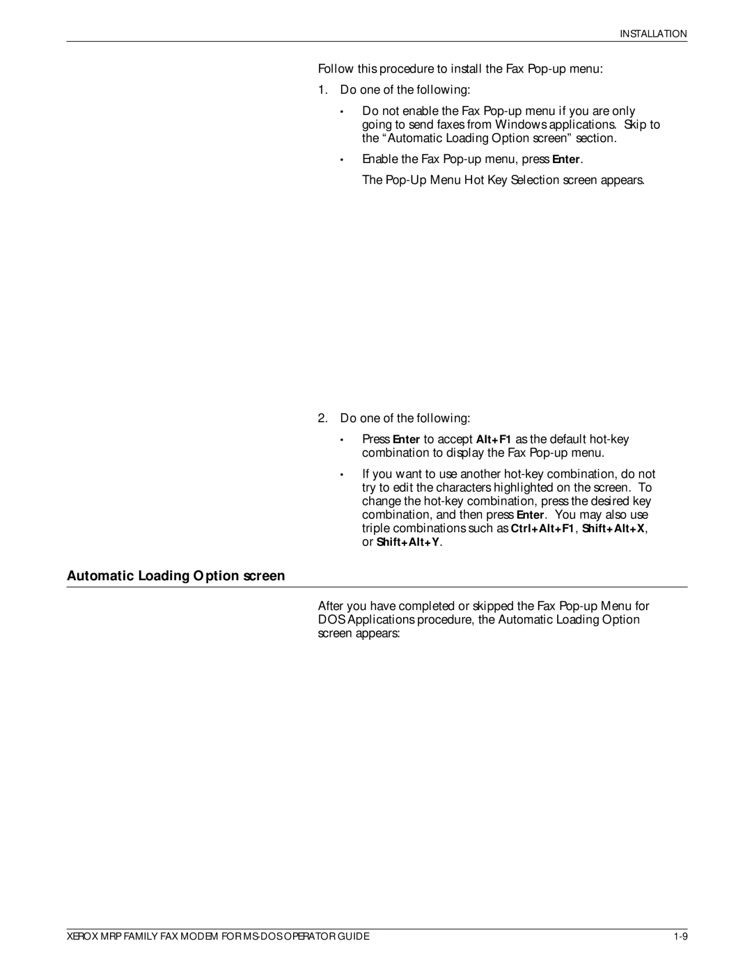 Xerox 4230/MRP, 4220/MRP, 4219/MRP manual Automatic Loading Option screen 