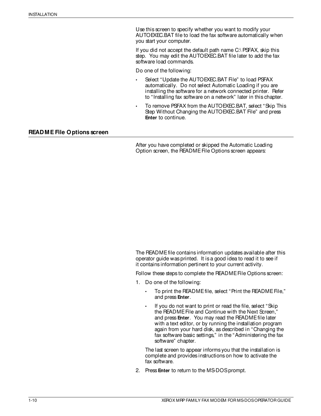 Xerox 4220/MRP, 4230/MRP, 4219/MRP manual Readme File Options screen 