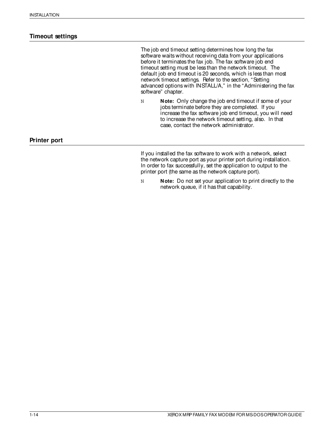 Xerox 4219/MRP, 4230/MRP, 4220/MRP manual Timeout settings, Printer port 