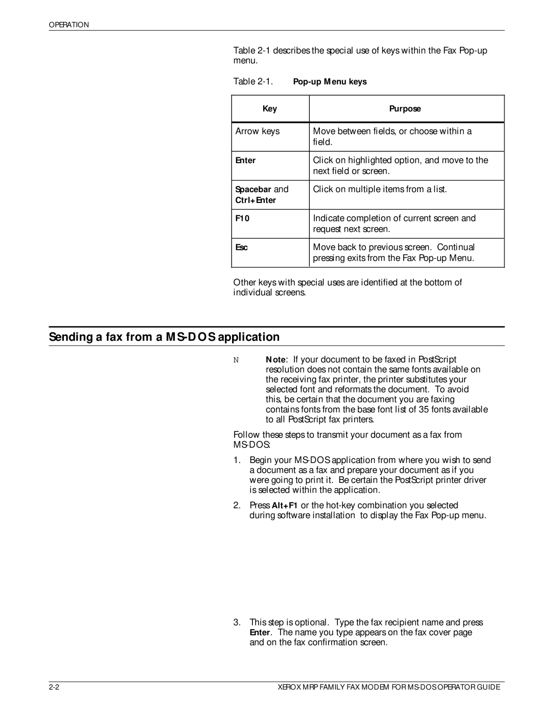 Xerox 4220/MRP, 4230/MRP, 4219/MRP manual Sending a fax from a MS-DOS application 