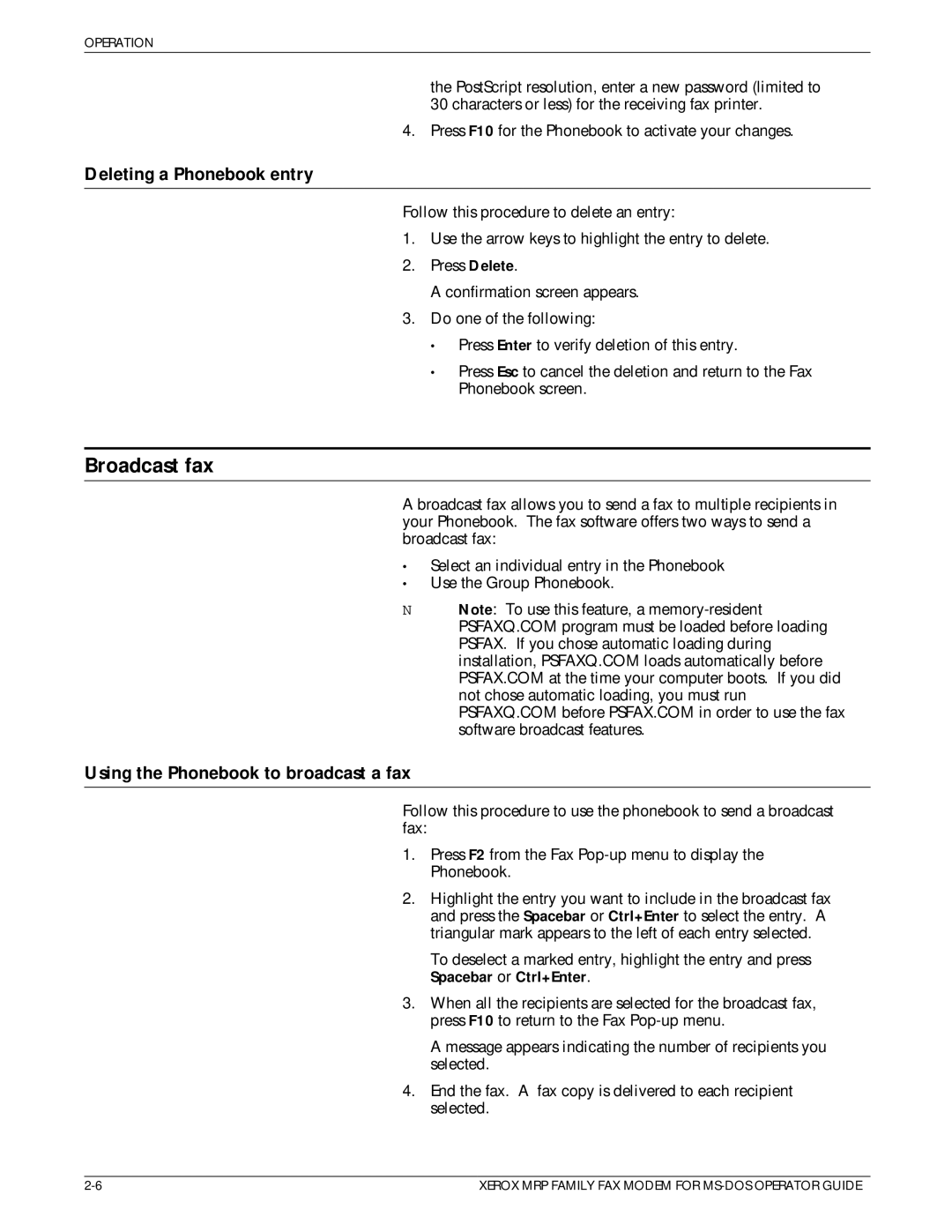 Xerox 4219/MRP, 4230/MRP, 4220/MRP manual Broadcast fax, Deleting a Phonebook entry, Using the Phonebook to broadcast a fax 