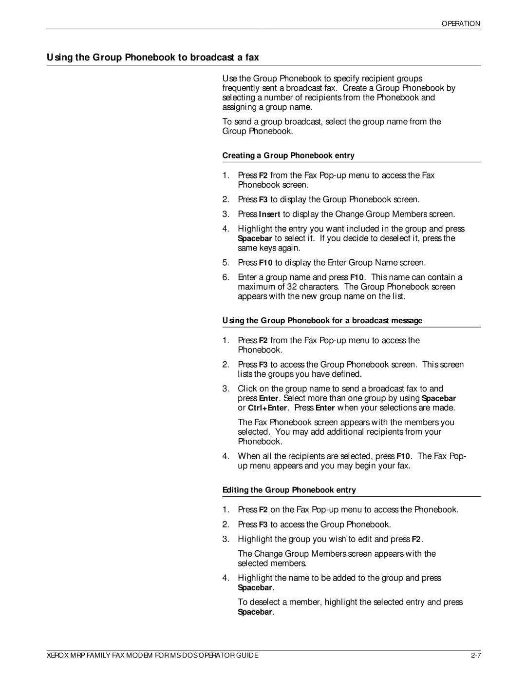 Xerox 4230/MRP, 4220/MRP, 4219/MRP manual Using the Group Phonebook to broadcast a fax, Creating a Group Phonebook entry 