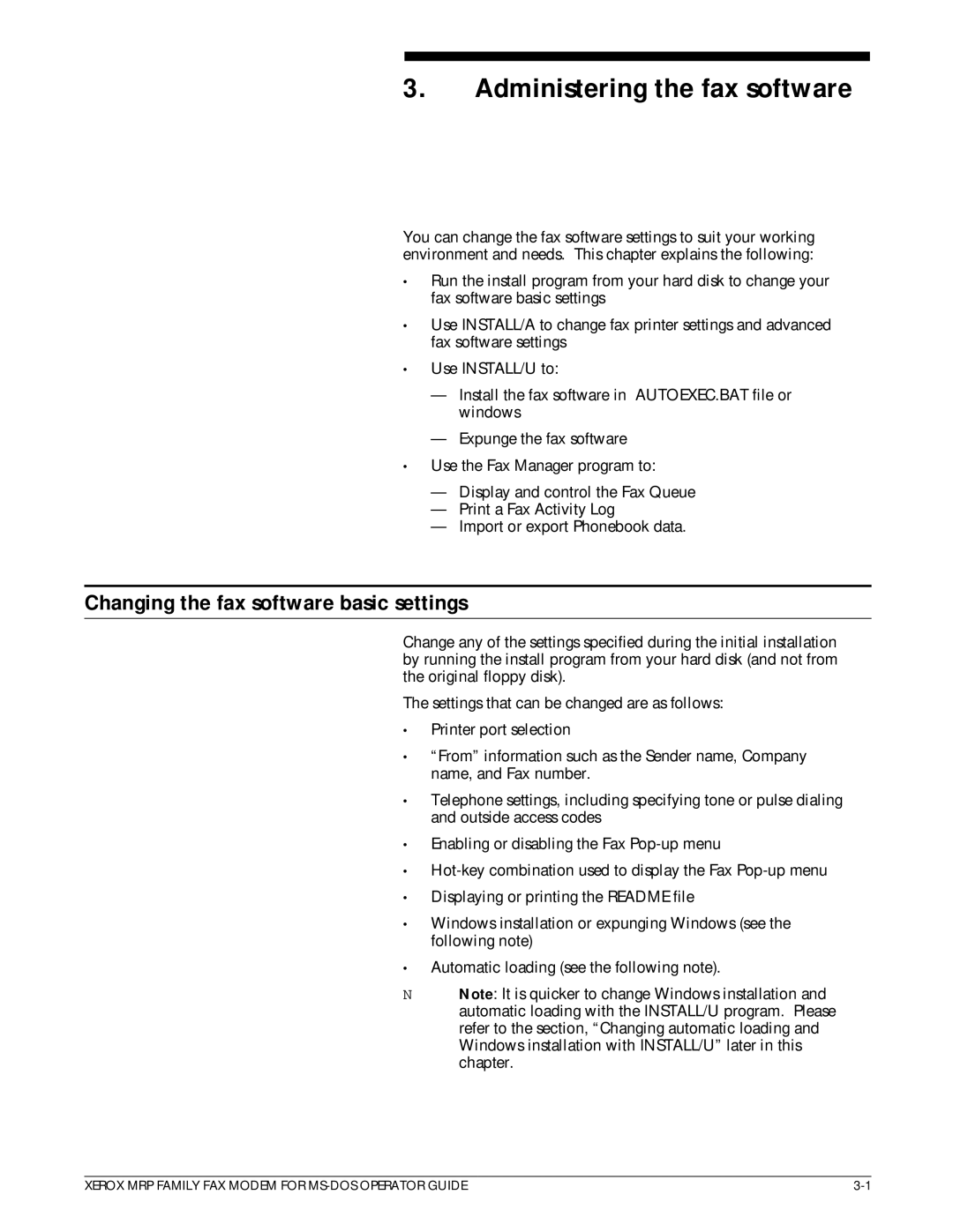 Xerox 4219/MRP, 4230/MRP, 4220/MRP manual Administering the fax software, Changing the fax software basic settings 