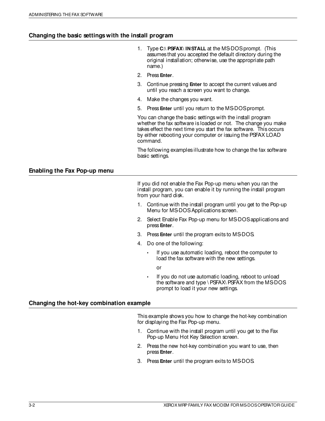 Xerox 4230/MRP, 4220/MRP, 4219/MRP manual Changing the basic settings with the install program, Enabling the Fax Pop-up menu 