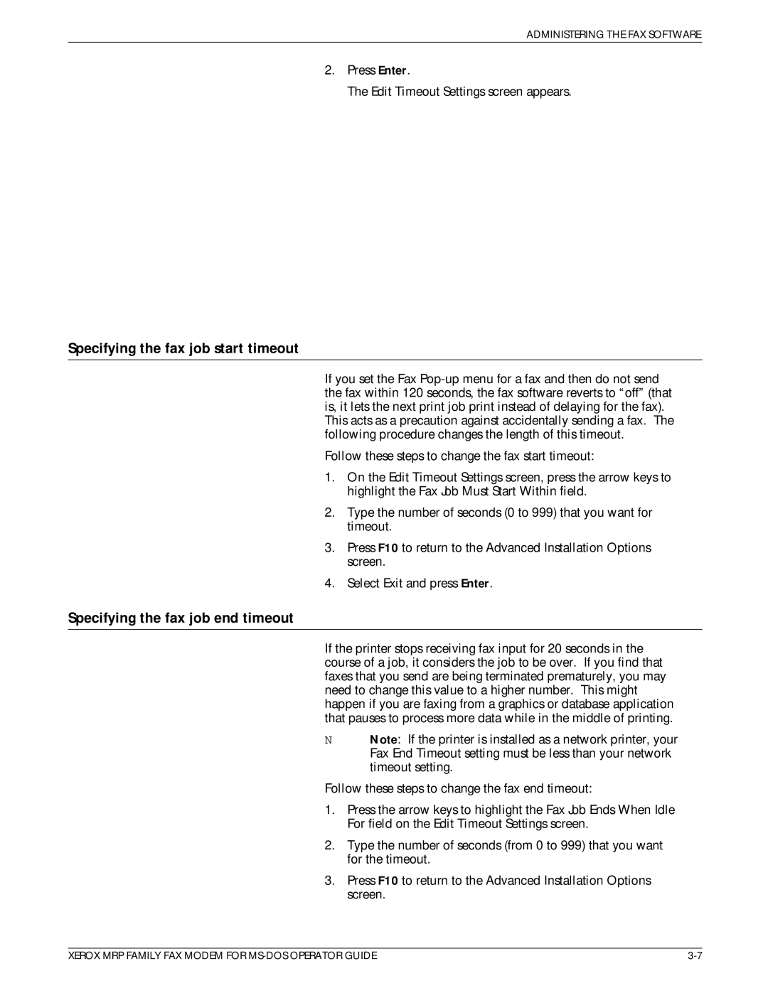 Xerox 4219/MRP, 4230/MRP, 4220/MRP manual Specifying the fax job start timeout, Specifying the fax job end timeout 