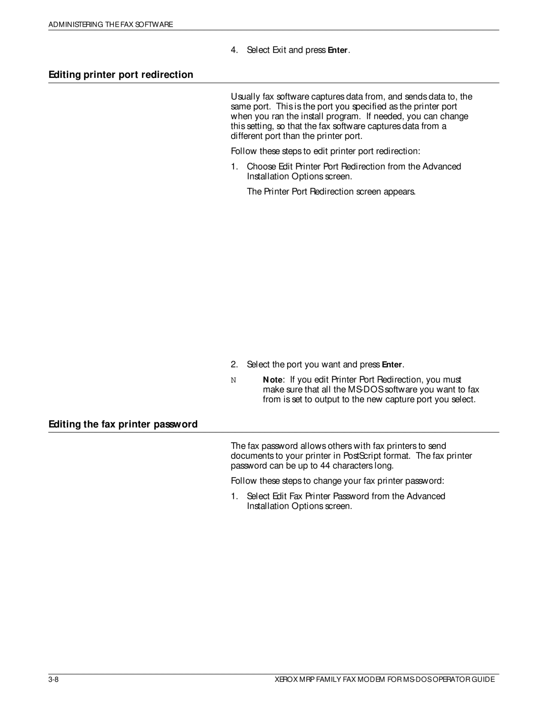Xerox 4230/MRP, 4220/MRP, 4219/MRP manual Editing printer port redirection, Editing the fax printer password 