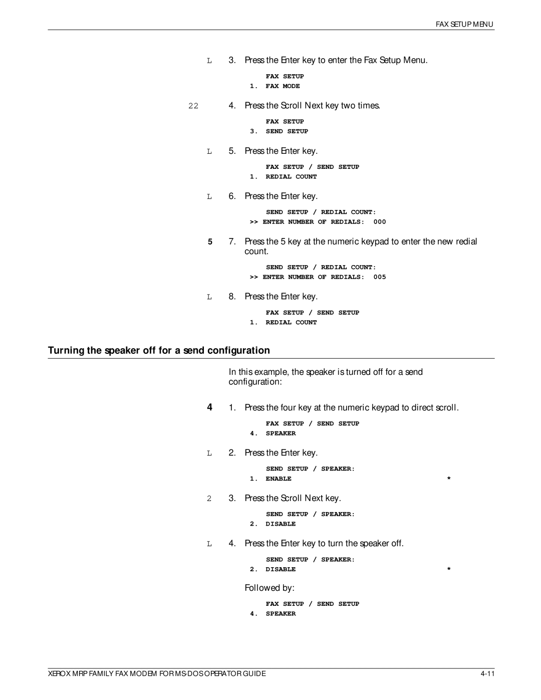 Xerox 4219/MRP, 4230/MRP, 4220/MRP manual Turning the speaker off for a send configuration 