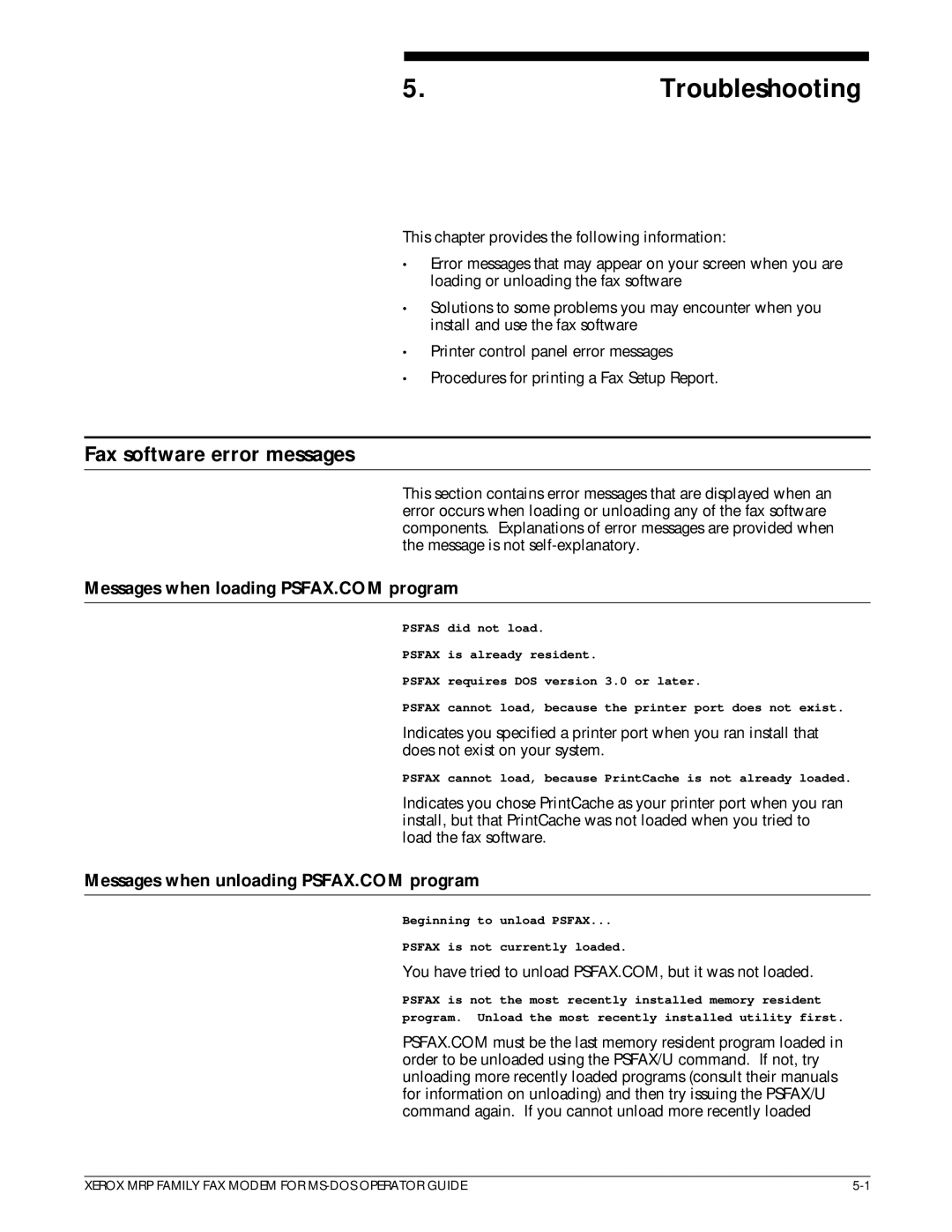 Xerox 4220/MRP, 4230/MRP, 4219/MRP manual Troubleshooting, Fax software error messages 