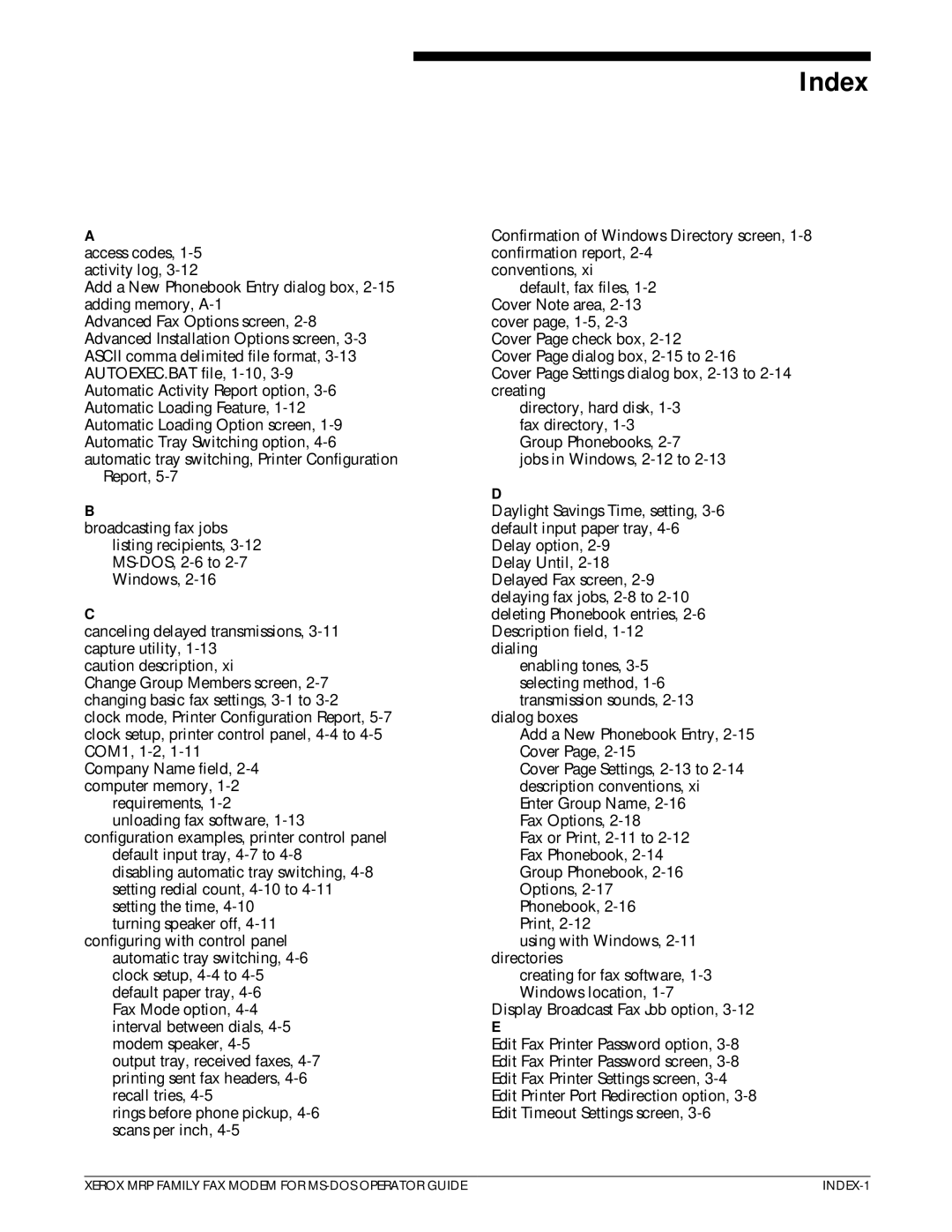 Xerox 4220/MRP, 4230/MRP, 4219/MRP manual Index 