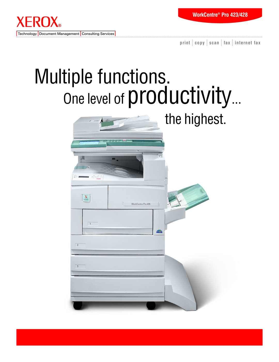 Xerox manual WorkCentre Pro 423/428, Multiple functions, One level of productivity the highest 