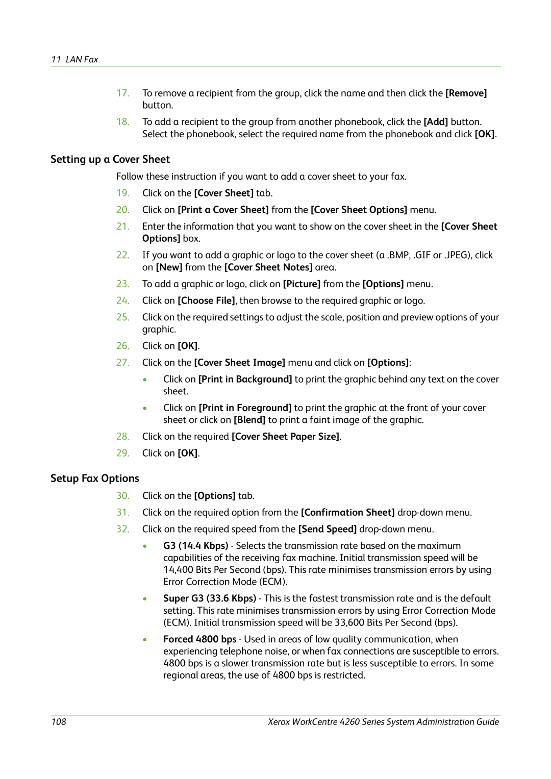 Xerox 4260 Series manual Setting up a Cover Sheet, Setup Fax Options, Click on the required Cover Sheet Paper Size 