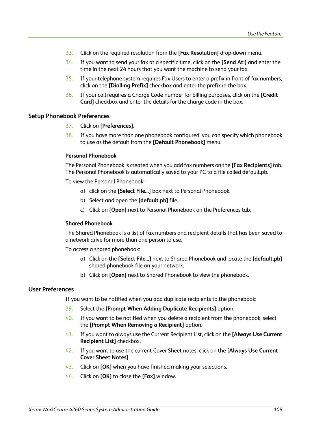 Xerox 4260 Series manual Setup Phonebook Preferences, User Preferences 