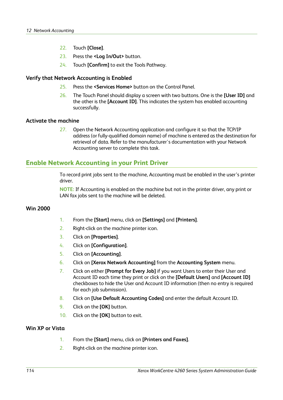 Xerox 4260 Series manual Enable Network Accounting in your Print Driver, Verify that Network Accounting is Enabled, Win 