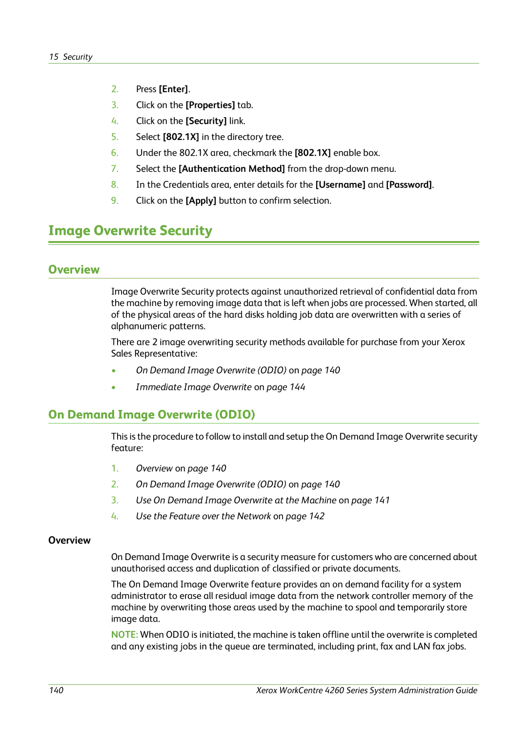 Xerox 4260 Series manual Image Overwrite Security, On Demand Image Overwrite Odio 