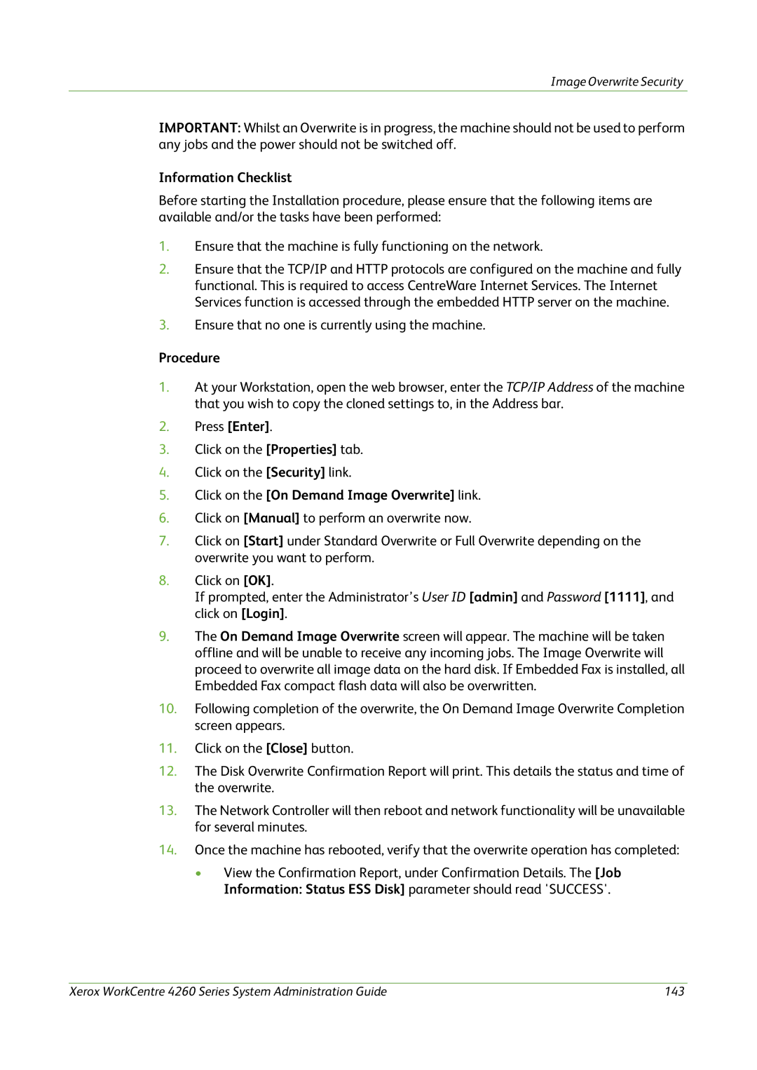 Xerox 4260 Series manual Information Checklist, Click on the On Demand Image Overwrite link 