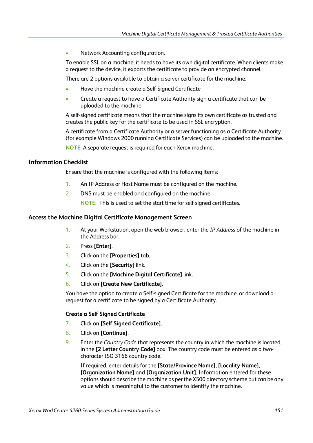 Xerox 4260 Series manual Access the Machine Digital Certificate Management Screen, Network Accounting configuration 